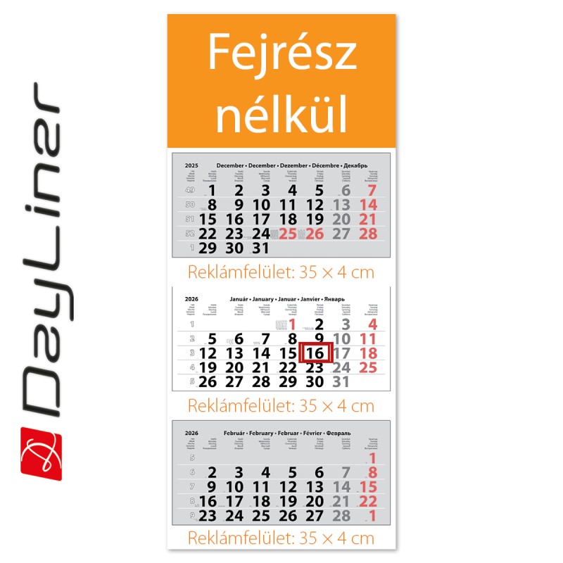 Maxi Classic, 3 tömbös 3 hónapos speditőr naptár - Fejrész nélkül