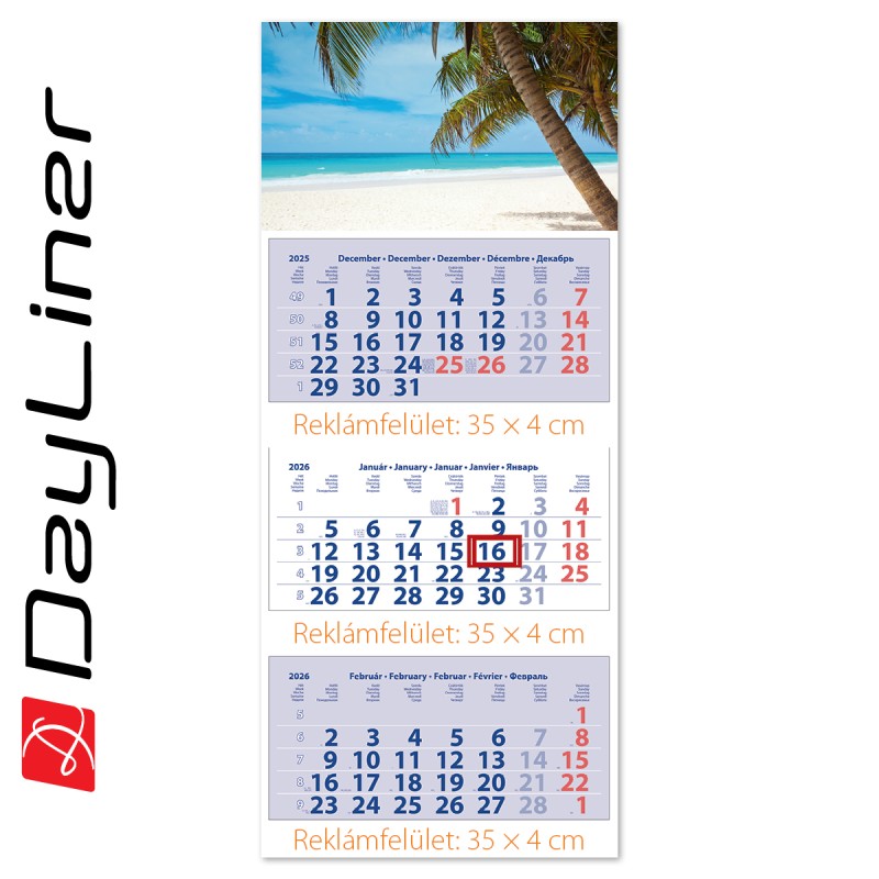 Maxi Club, 3 tömbös 3 hónapos speditőr naptár - Tengerpart fejrésszel