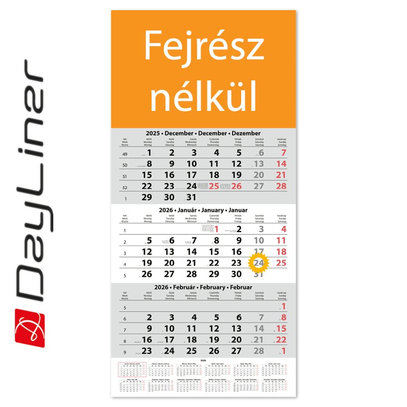 SP1, 12 lapos speditőr naptár - Fejrész nélkül